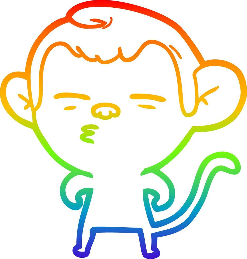 rainbow gradient line drawing cartoon suspicious monkey vector