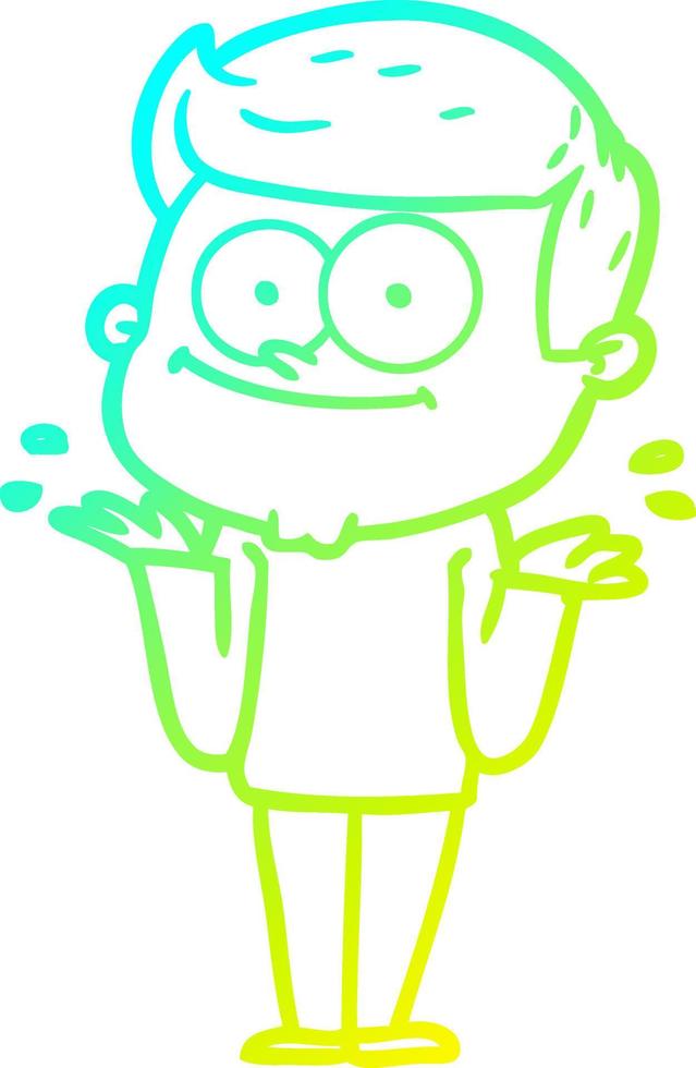 cold gradient line drawing cartoon happy man vector