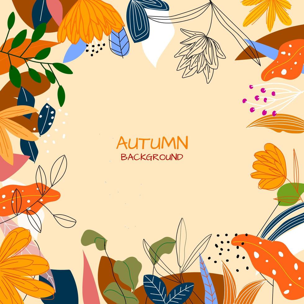 tropical, floral, flores, hojas en la ilustración de vector de fondo de temporada de otoño.