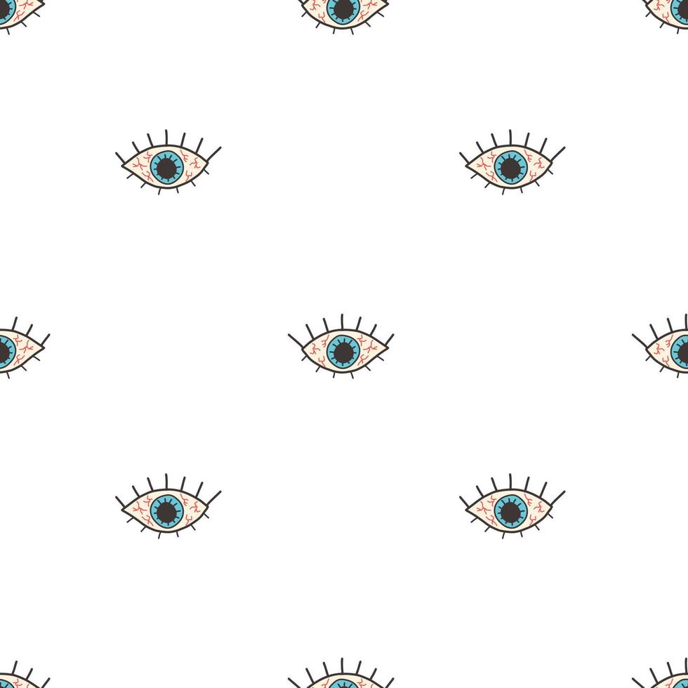 patrón vectorial con un ojo rojo abierto en un estilo plano sobre un fondo azul. ilustración para halloween, camisetas, envoltura de regalos, postales, pancartas vector