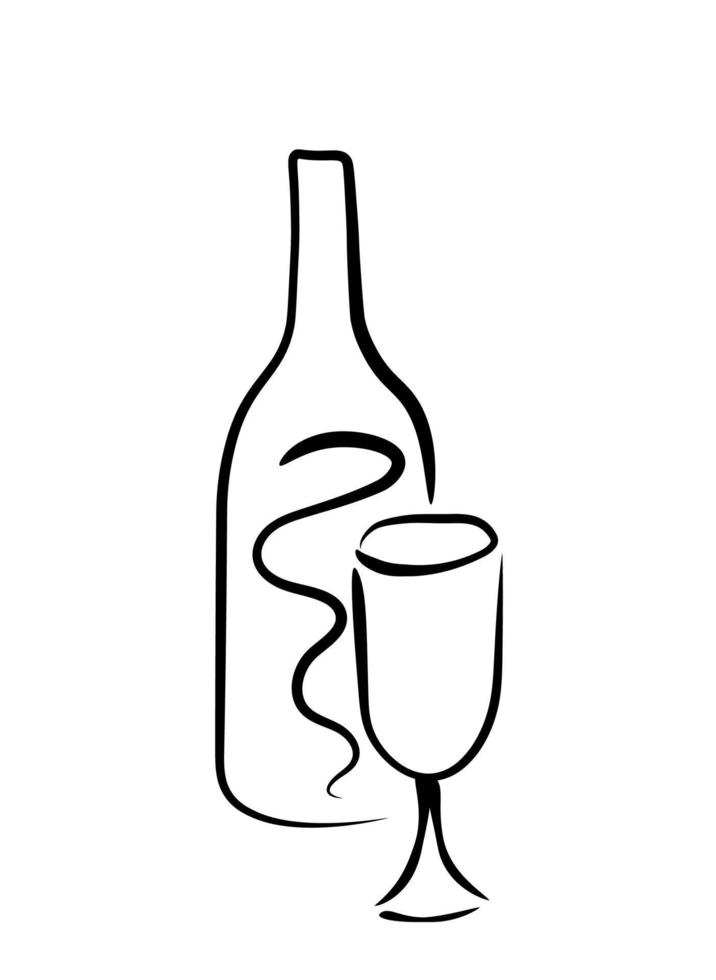Picture of a bottle of wine and a glass for the logo, menu. vector