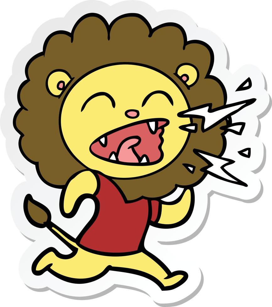 sticker of a cartoon roaring lion vector
