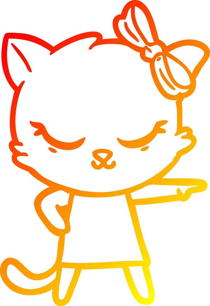 warm gradient line drawing cute cartoon cat with bow vector