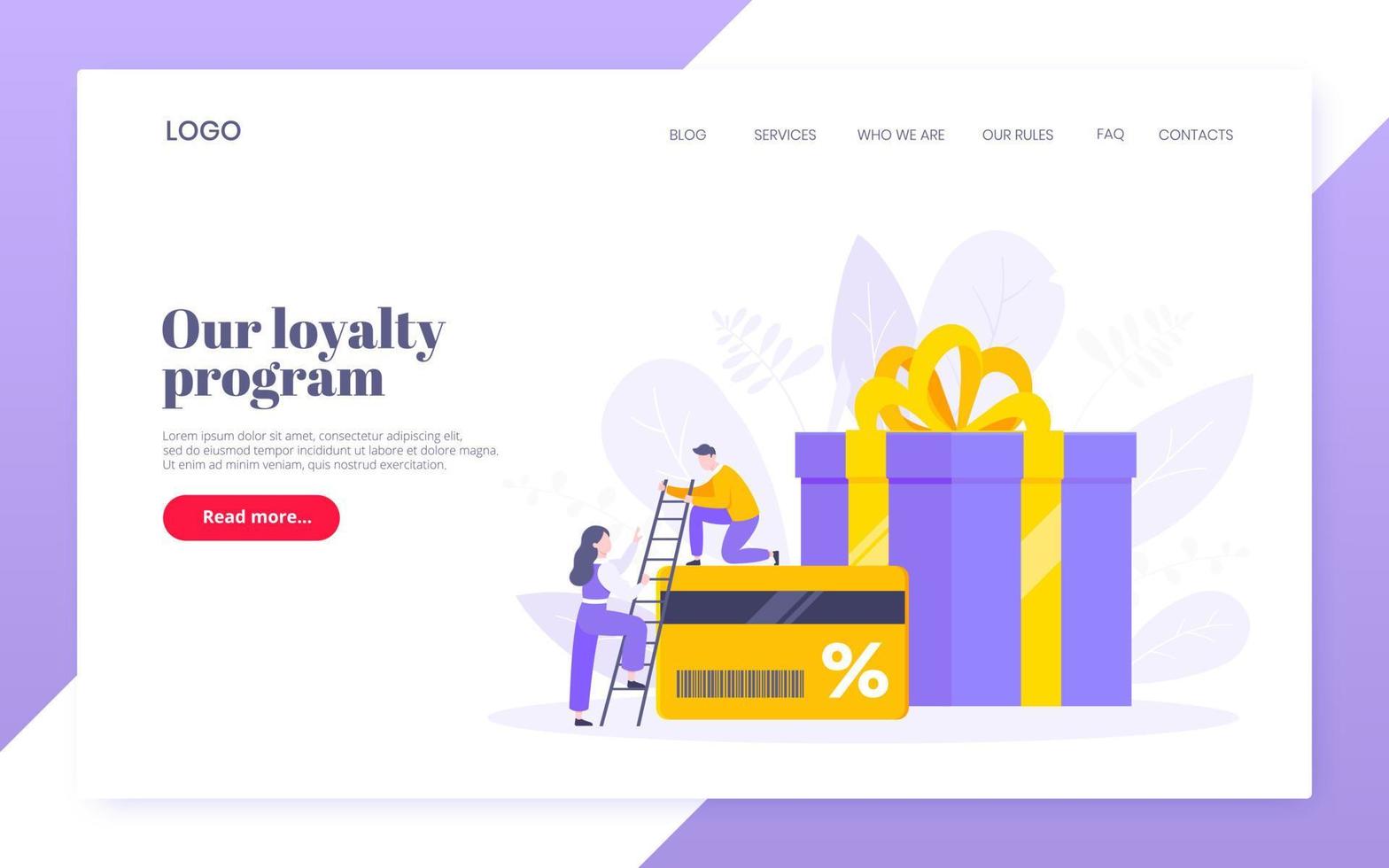 Get loyalty card and customer service business concept flat design vector illustration.