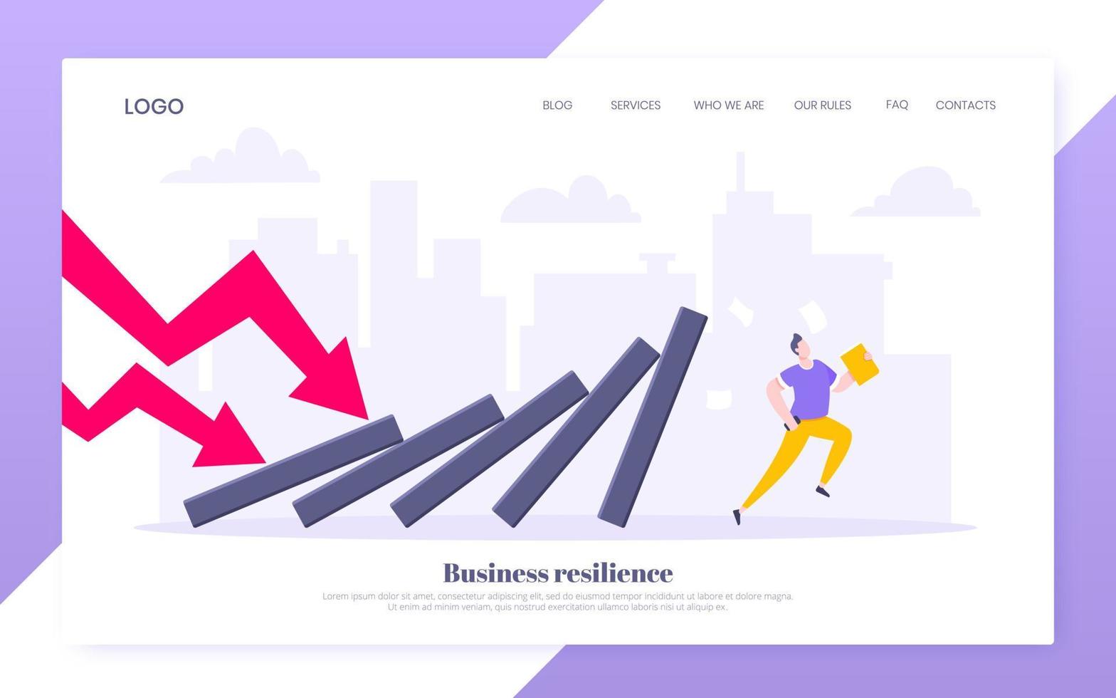 Domino effect or business resilience metaphor vector illustration concept.