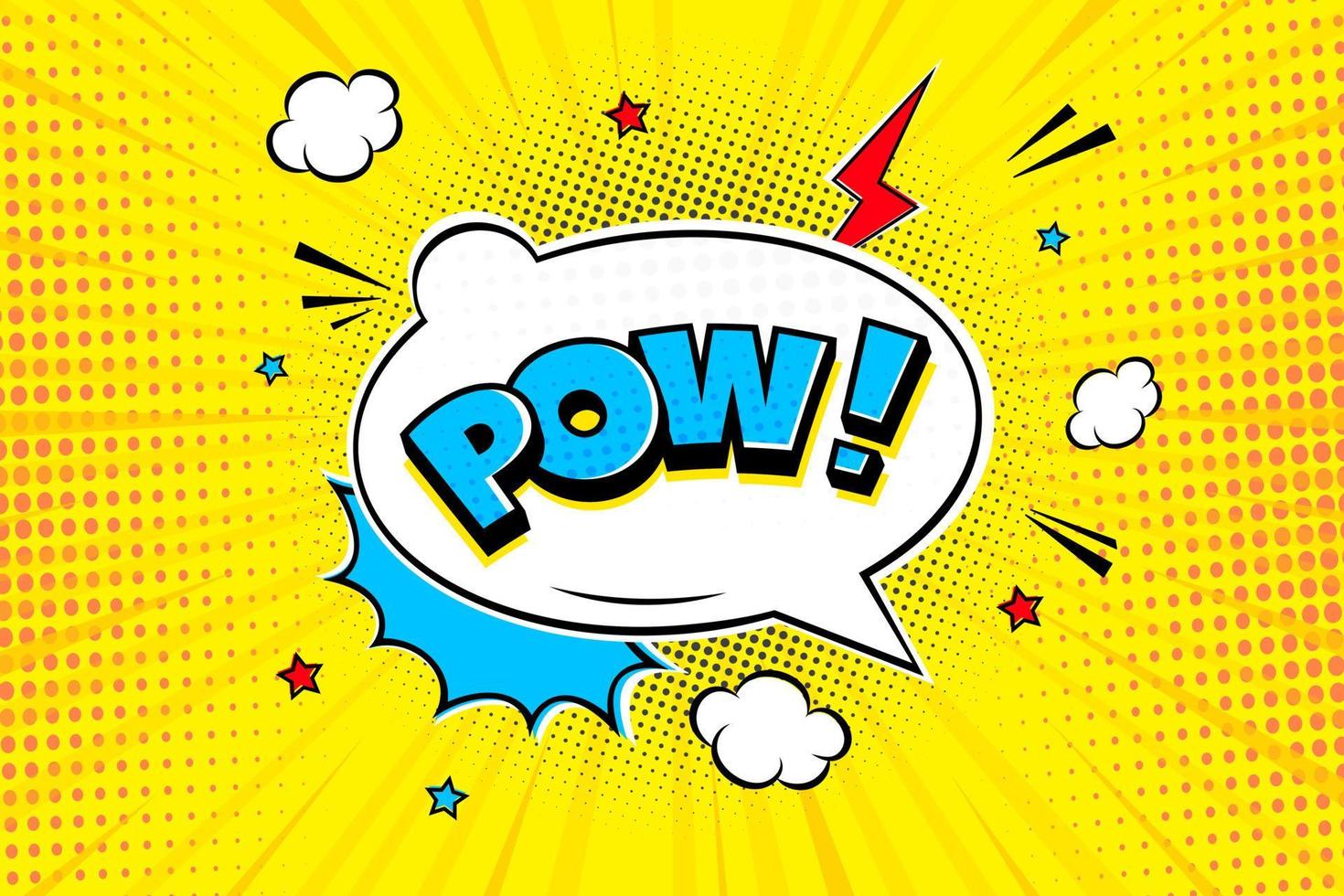 Pow comic speech bubble halftone shadow text expression retro comic style flat design. vector