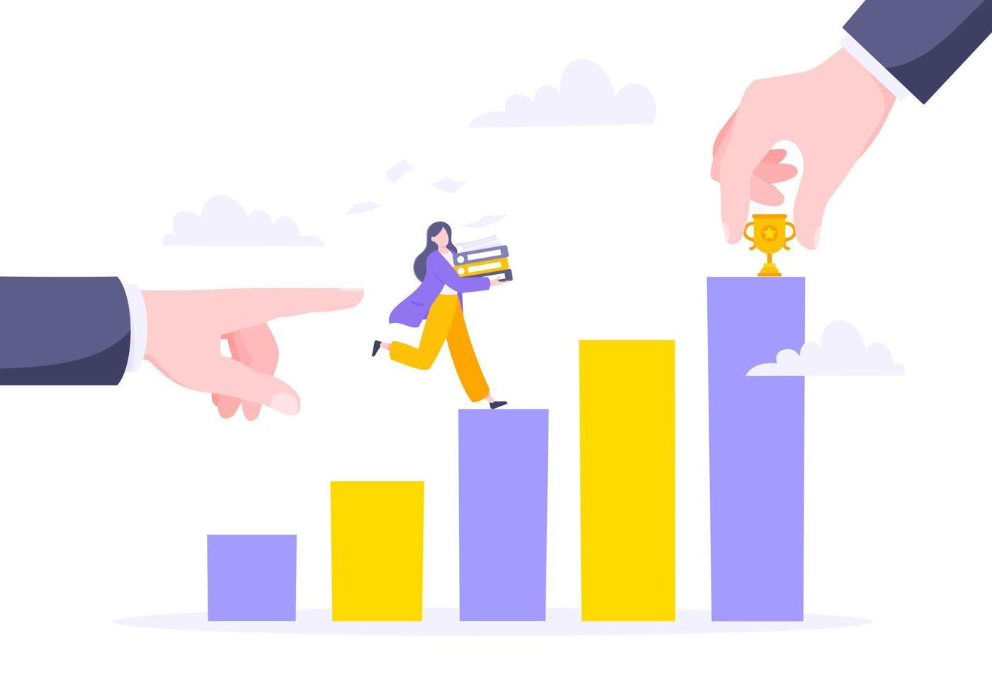 Business mentor helps to improve career and holding stairs steps vector illustration.