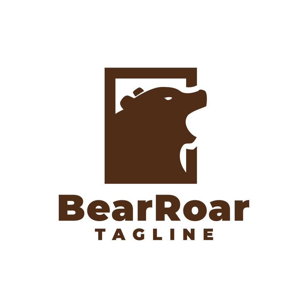 illustration of bear roaring inside a rectangle. vintage bear logo template. vector