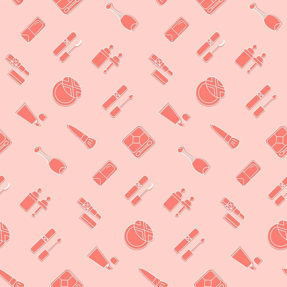 Cosmetic icon seamless pattern. Pink vector wallpaper. Good for fabric, wrapping paper, print etc.