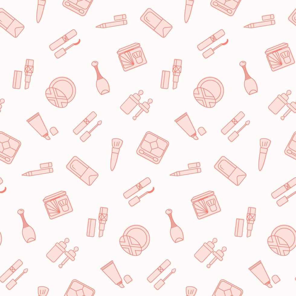 Seamless pattern with flat cosmetics icon. Vector wallpaper. Good for fabric, wrapping paper, print etc.