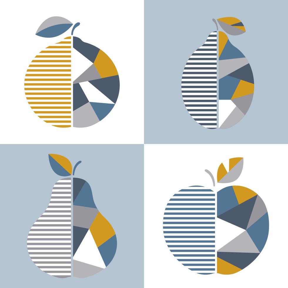 Set of modern geometric fruit illustration. Vector design. Good for printing.