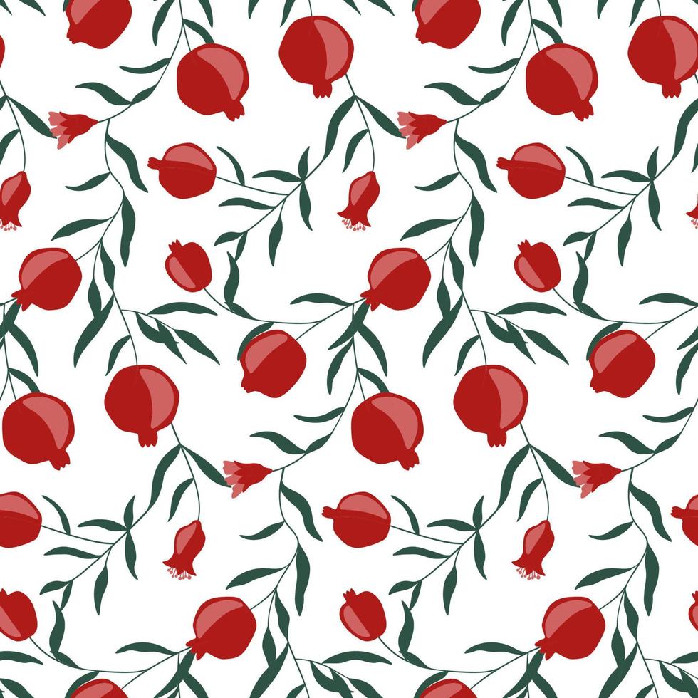 Hand drawn pomegranate seamless pattern. Vector backdrop. Wallpaper with ripe garnet fruits. Good for fabric, textile, printing.