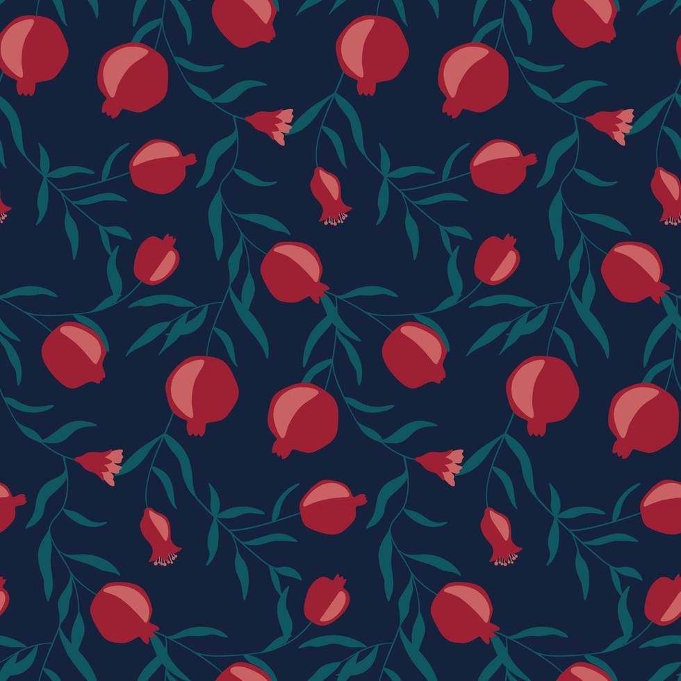Hand drawn pomegranate seamless pattern. Vector wallpaper with ripe garnet fruits. Good for fabric, textile, printing.
