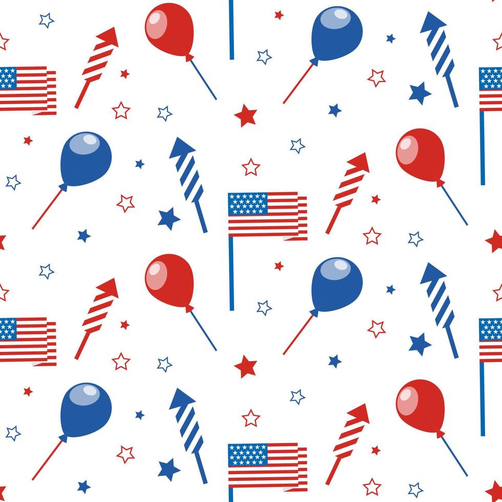 4th of July seamless pattern with festive attributes. USA Independence Day. Vector wallpaper.