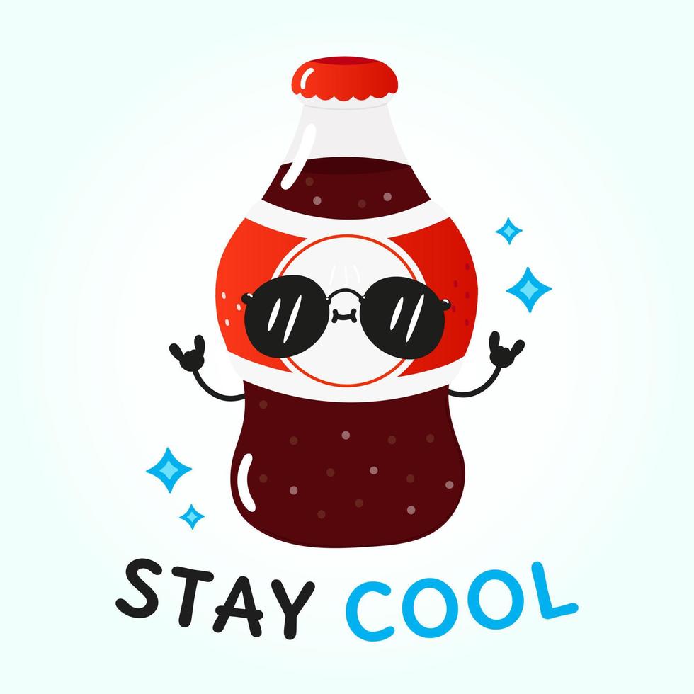 Cute funny bottle cold drink cola character. Vector hand drawn cartoon kawaii character illustration icon. Isolated on white background. Bottle cold drink cola concept