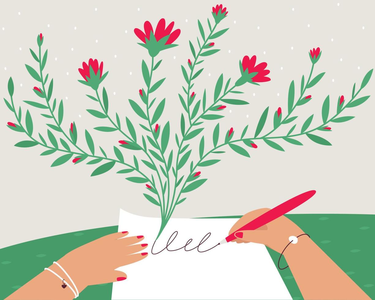 A creative person writes a new work on paper vector