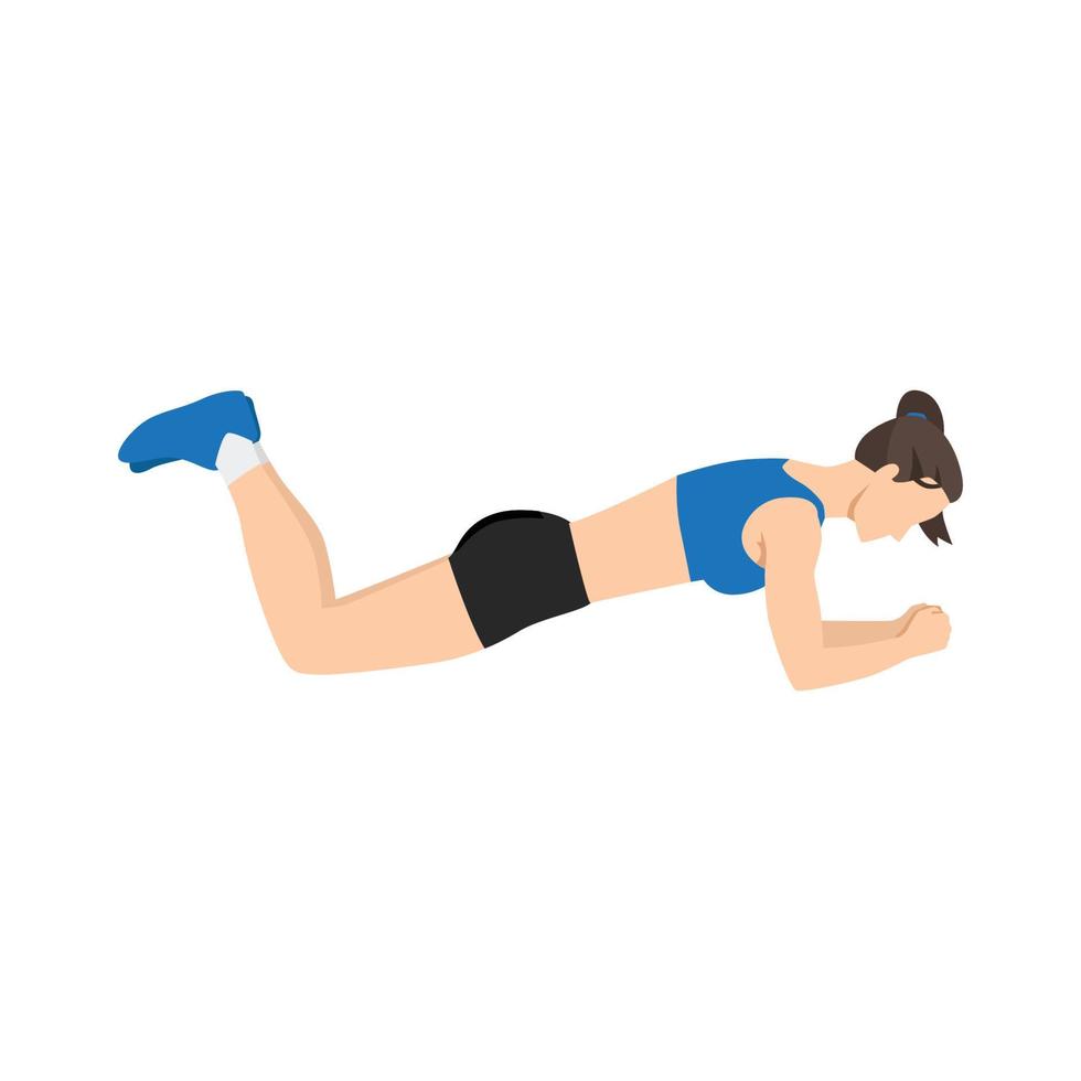 Woman doing Knee plank exercise. Flat vector illustration isolated on white background