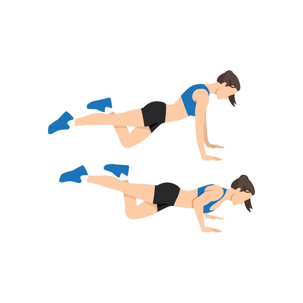 Woman doing Half modified. One leg push ups exercise. Flat vector illustration isolated on white background