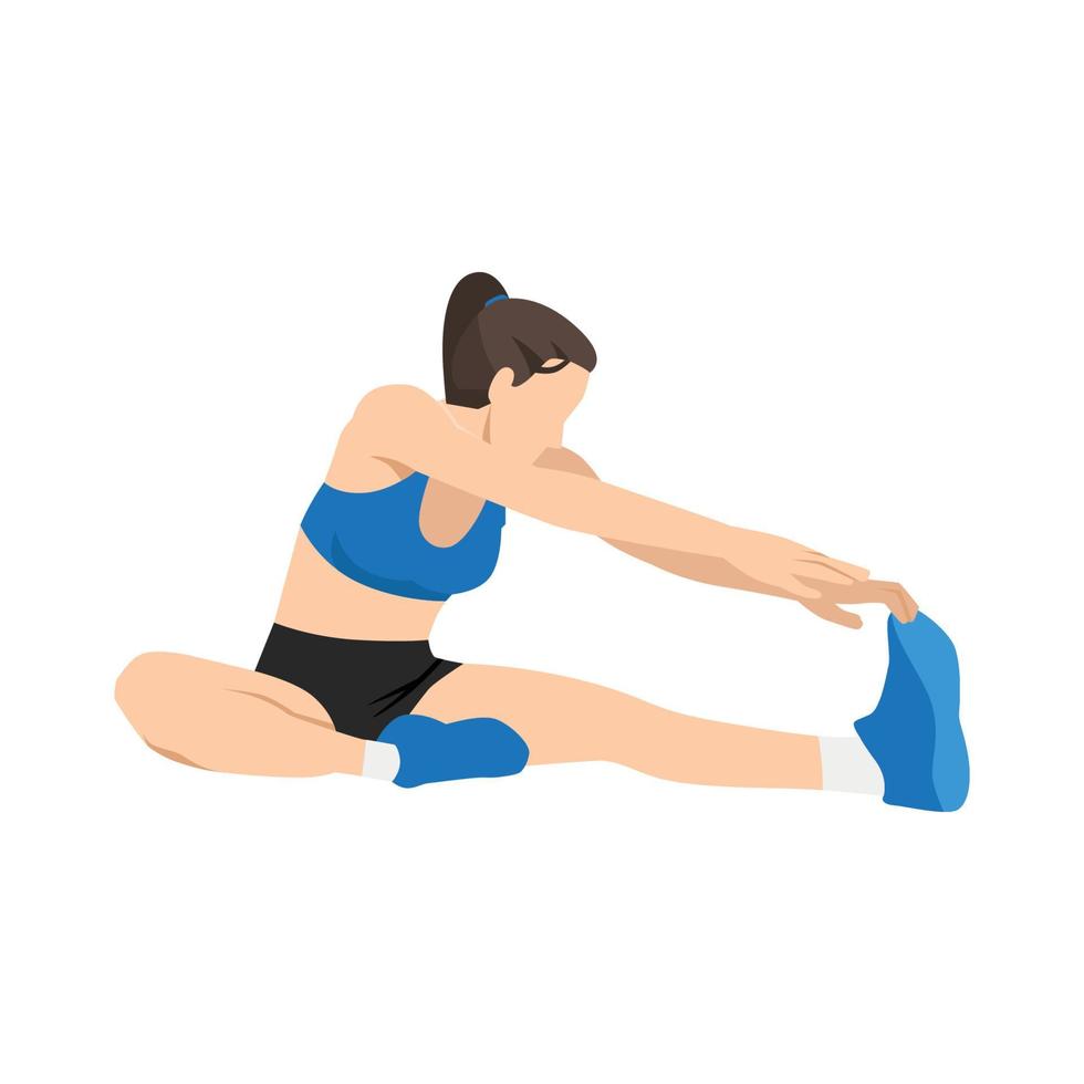 Woman doing Hamstring stretch exercise. Flat vector illustration isolated on white background