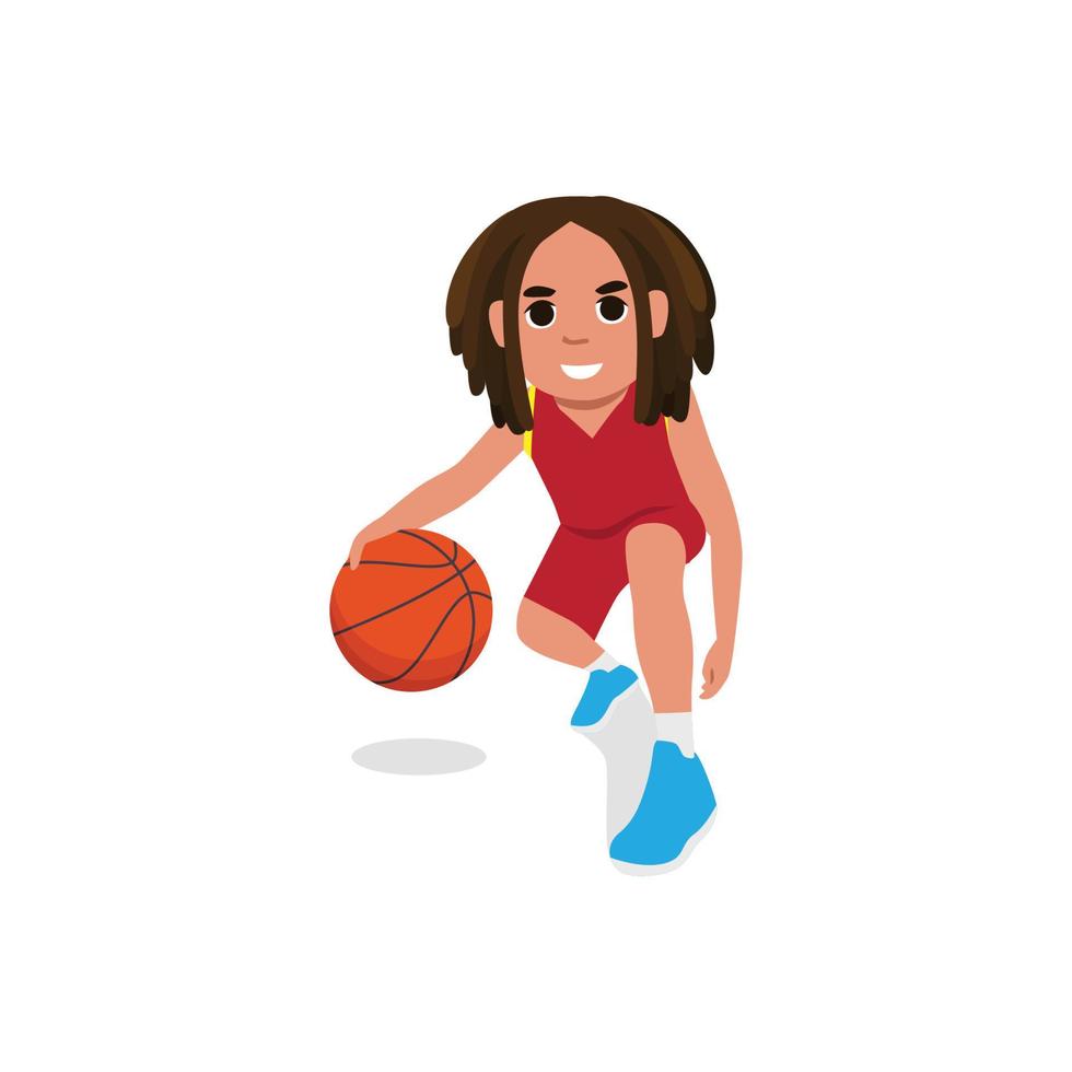 Basketball Player Child Set Vector. Poses. Leads The Ball. Sport Game Competition. Sport. Isolated Flat Cartoon Illustration vector