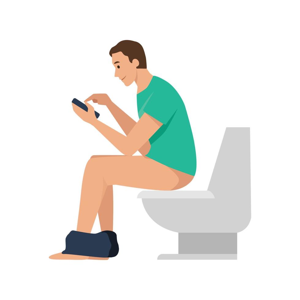 an using smartphone in toilet. This illustration about mobile phone overuse. vector