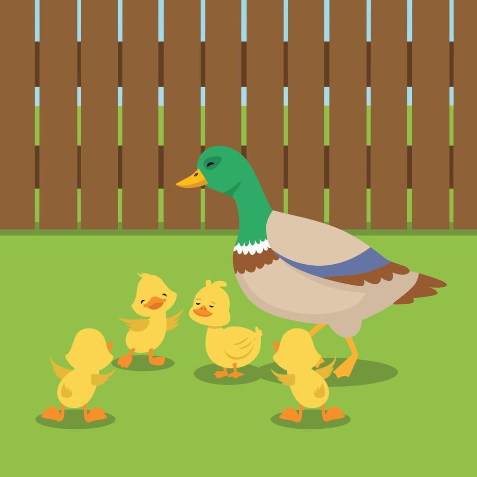 Mom duck with ducklings in cartoon flat style. Vector isolate on a  background. Wild ducks. 8635631 Vector Art at Vecteezy