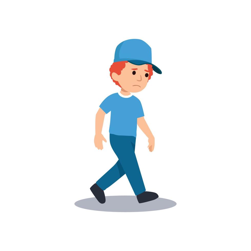 comic illustration of sad boy walking isolated on white background vector