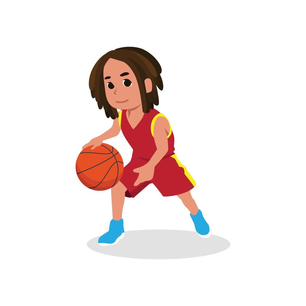 Basketball Player Child Set Vector. Poses. Leads The Ball. Sport Game Competition. Sport. Isolated Flat Cartoon Illustration vector