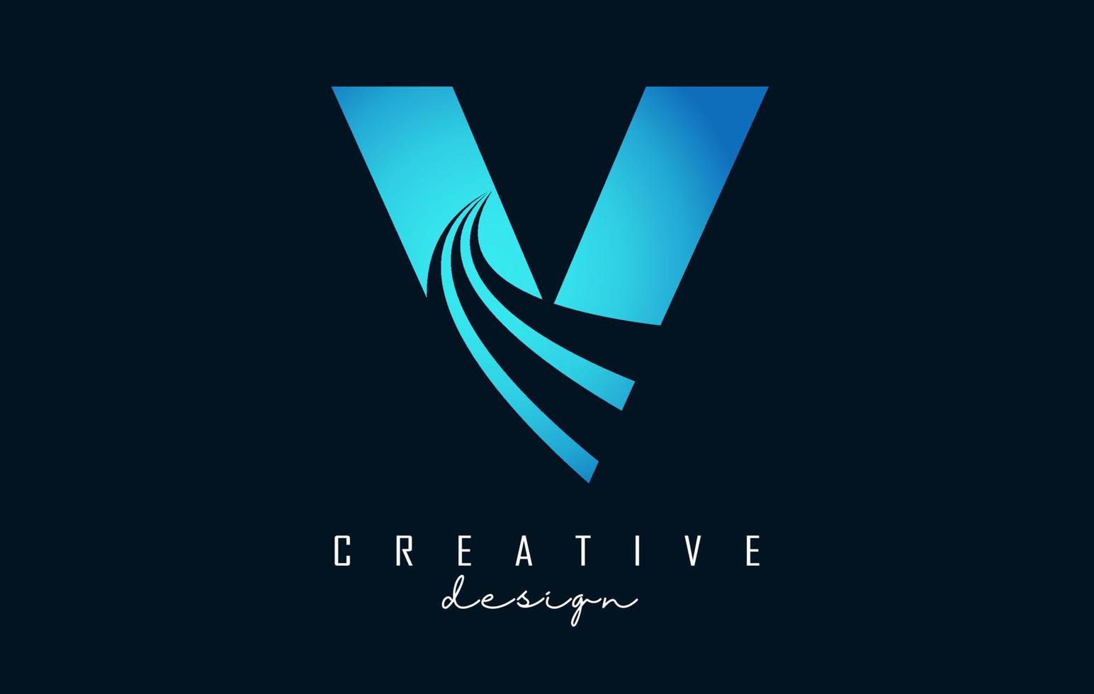 Creative letter V logo with leading lines and road concept design. Letter V with geometric design. vector