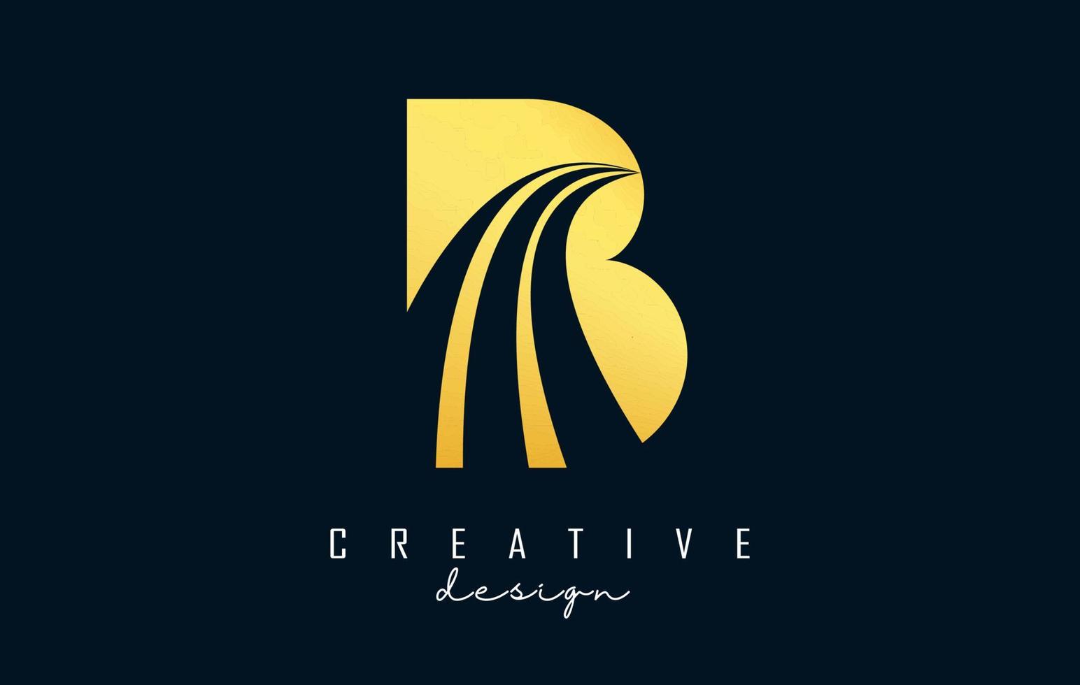 logotipo creativo de la letra b dorada con líneas principales y diseño de concepto de carretera. letra b con diseño geométrico. vector