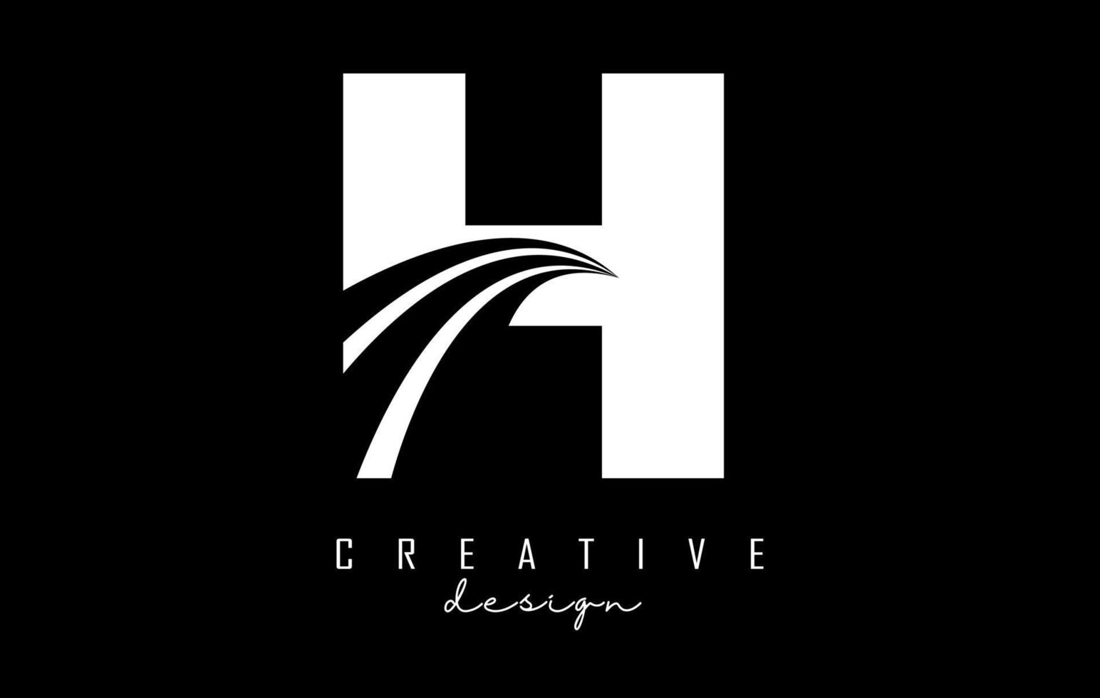 White letter H logo with leading lines and road concept design. Letter H with geometric design. vector