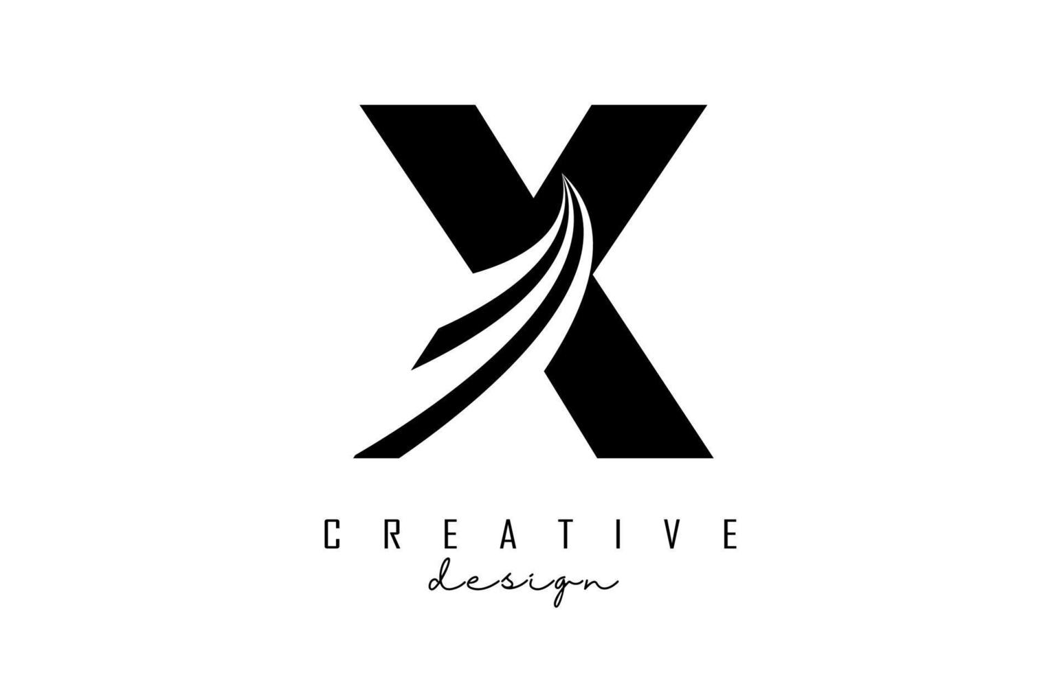 Black letter X logo with leading lines and road concept design. Letter X with geometric design. vector
