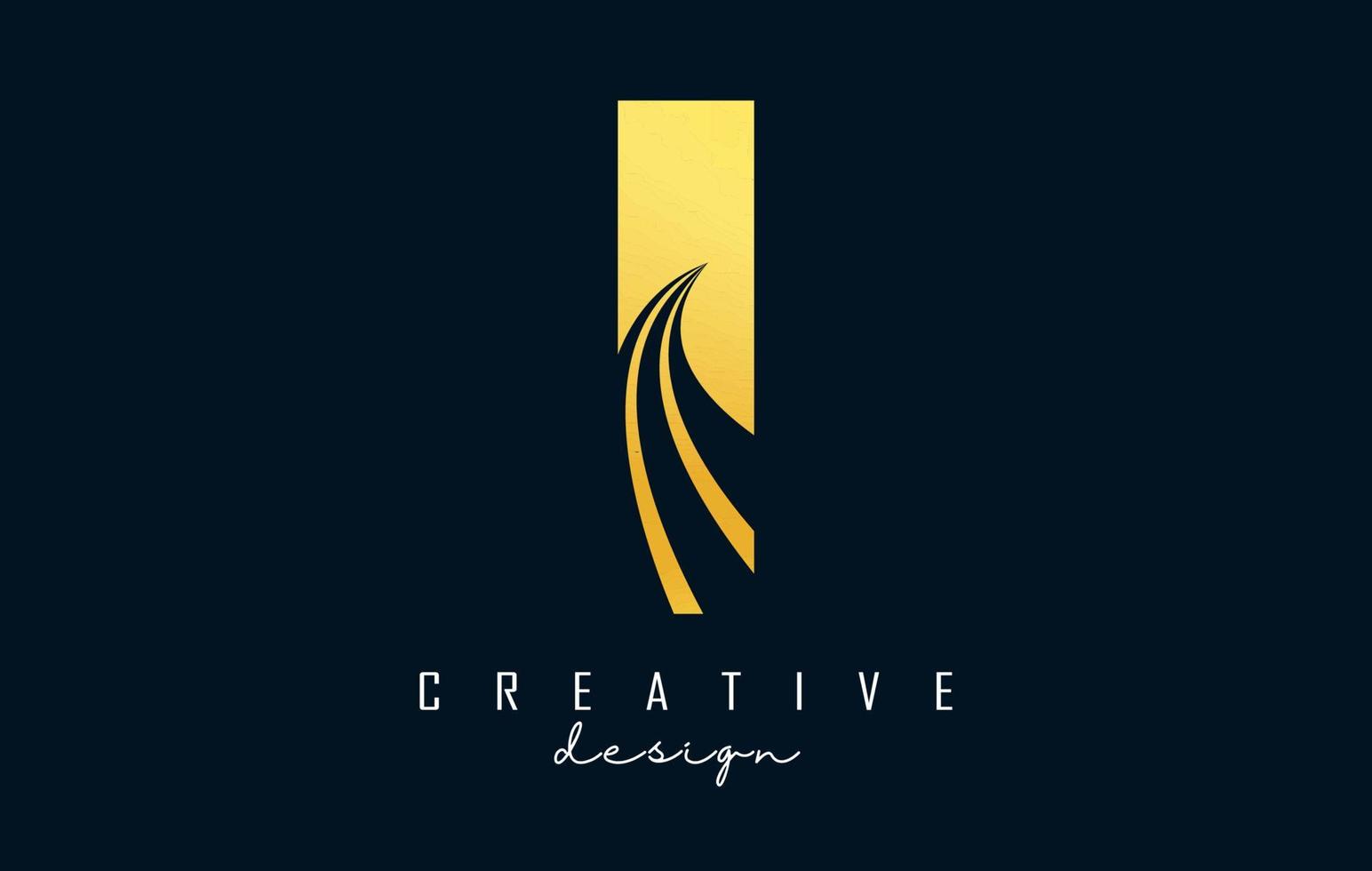 Creative golden letter I logo with leading lines and road concept design. Letter I with geometric design. vector