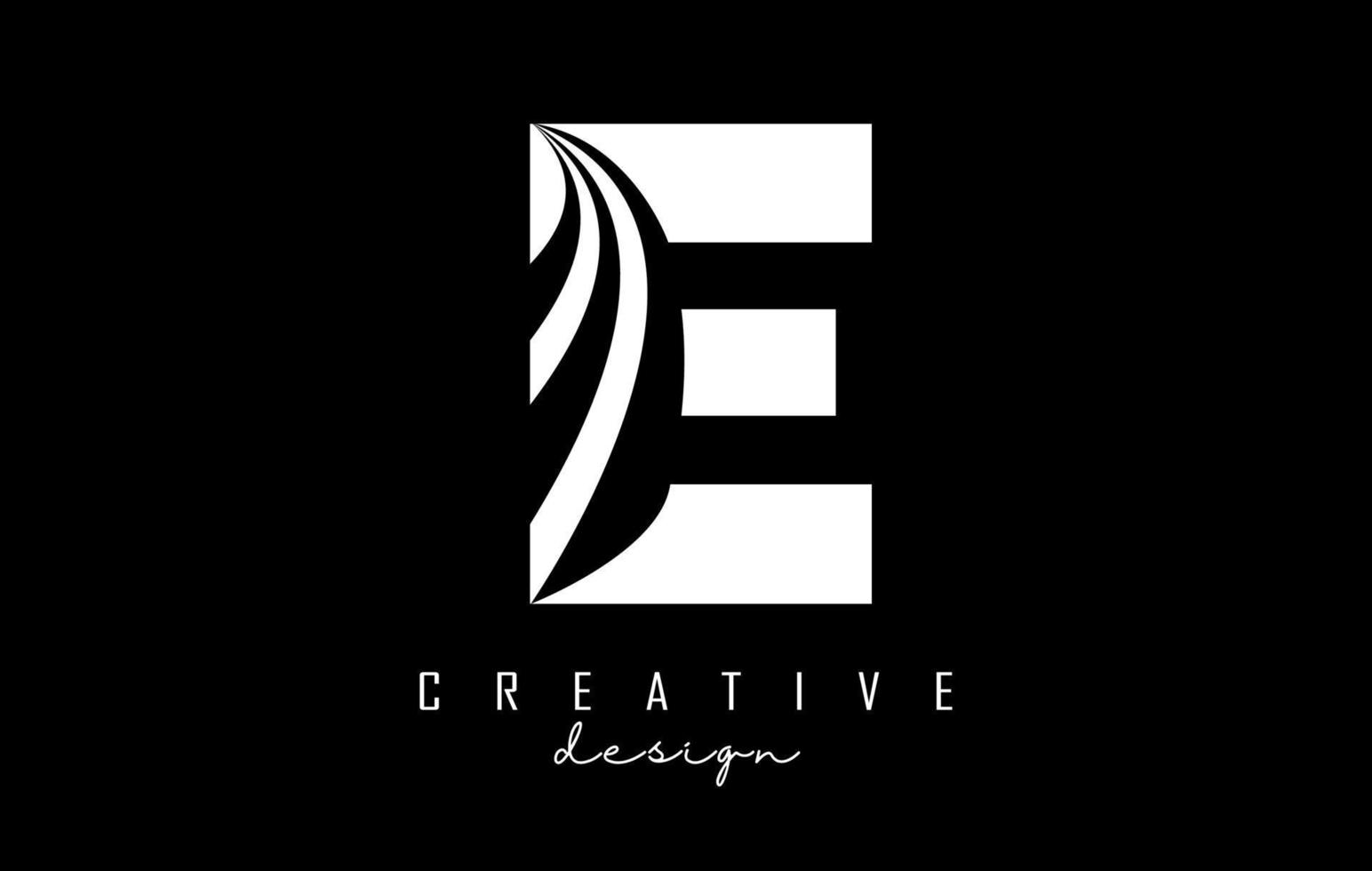 White letter E logo with leading lines and road concept design. Letter E with geometric design. vector