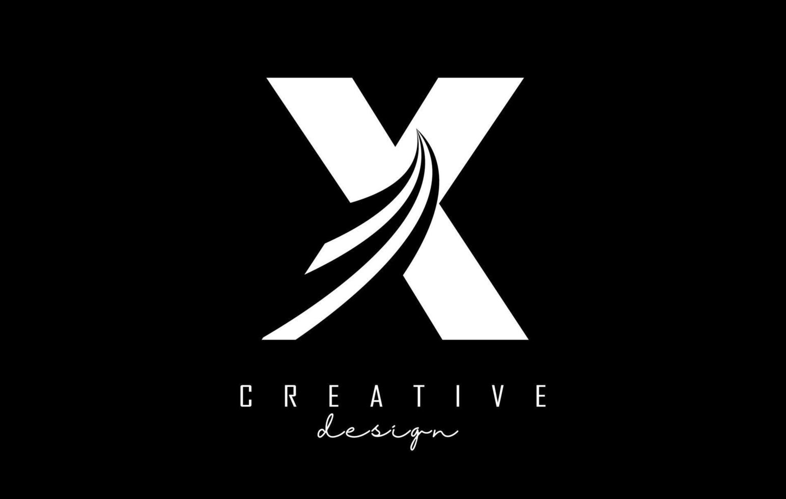 White letter X logo with leading lines and road concept design. Letter X with geometric design. vector