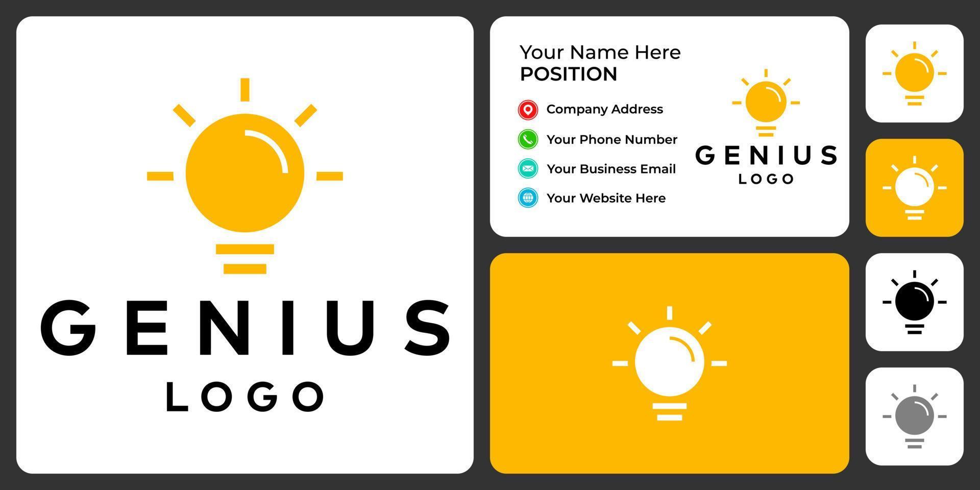 Bulb and genius logo design with business card template. vector