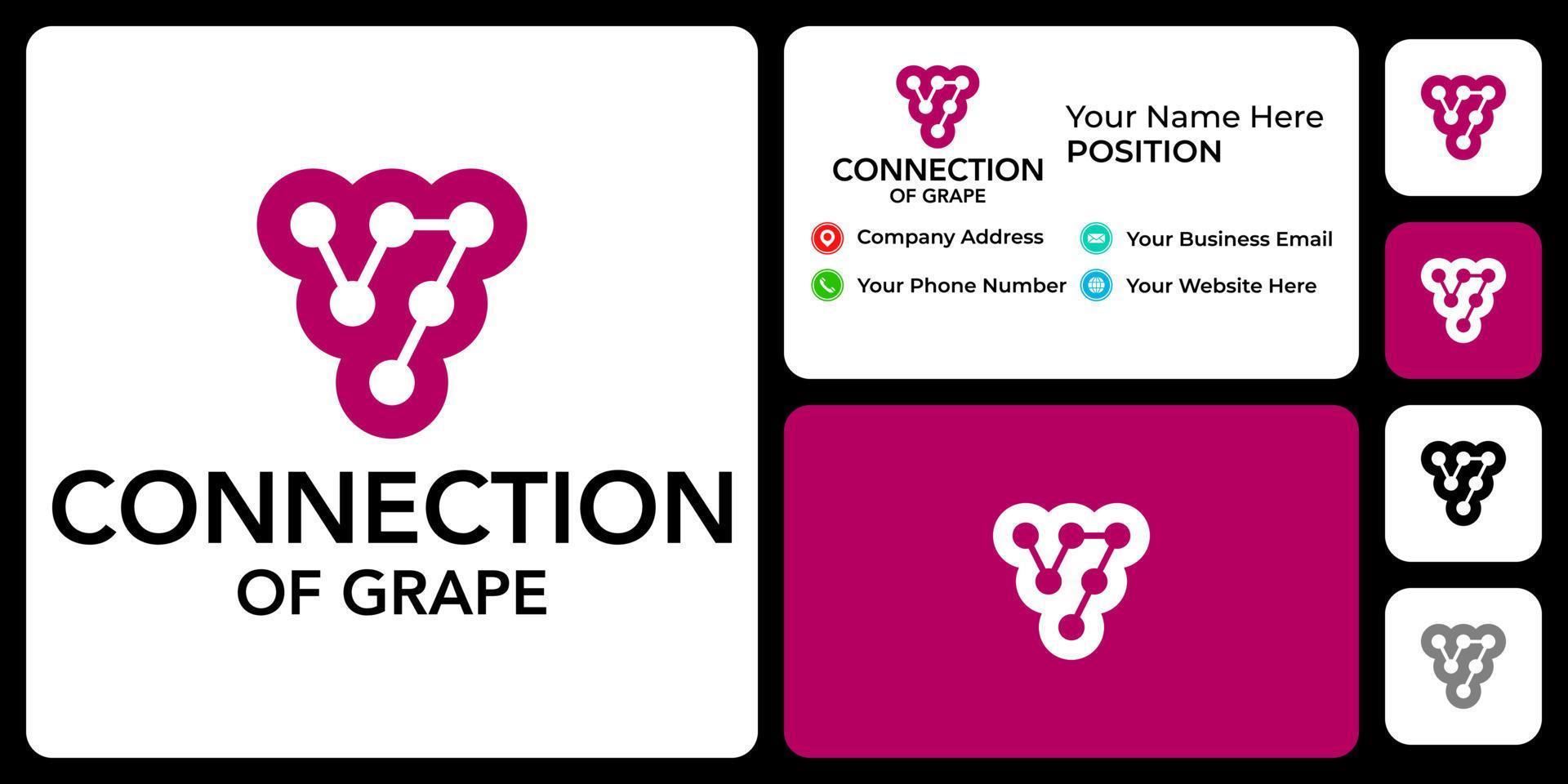 Grape connection logo design with business card template. vector