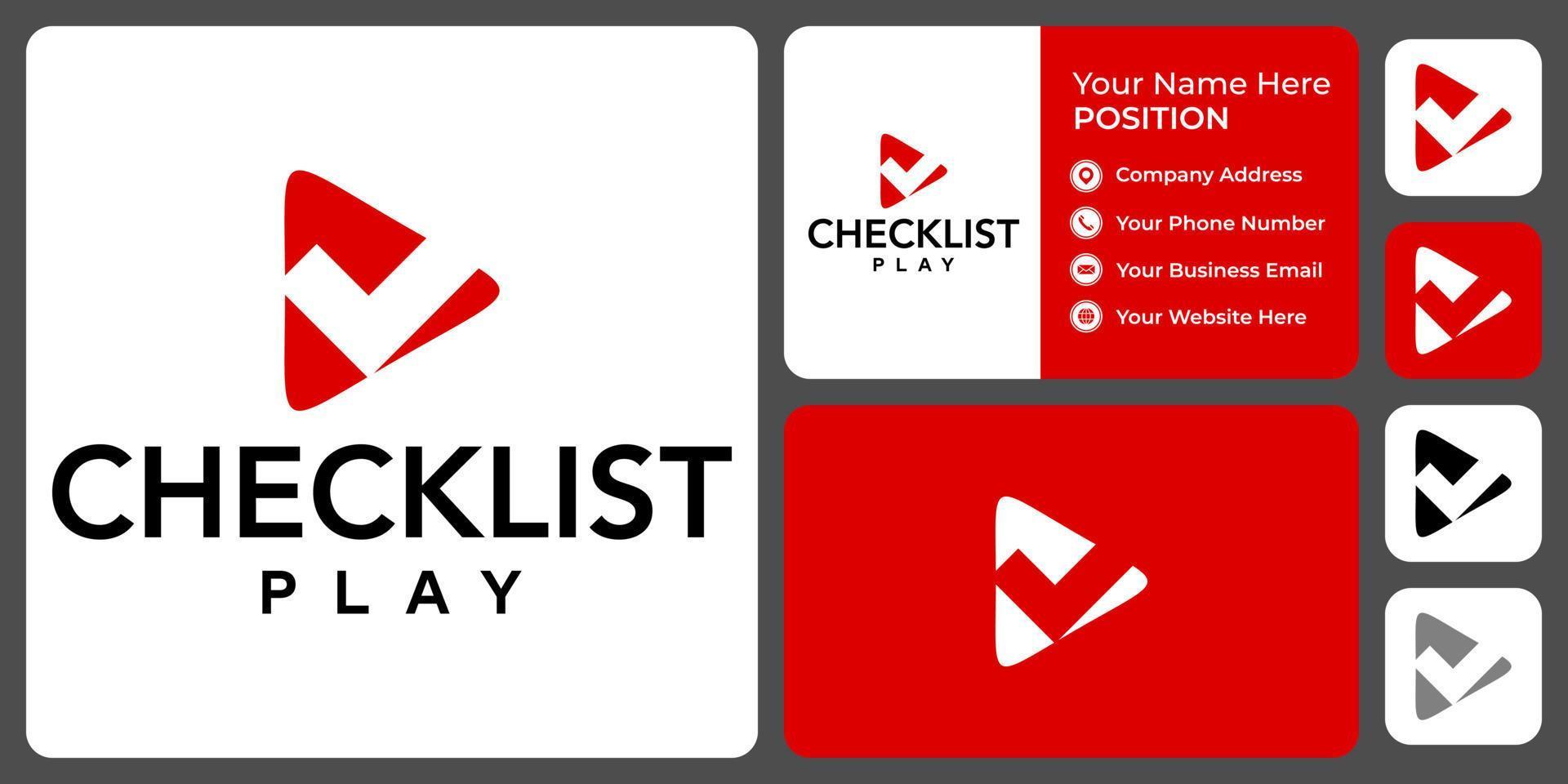 Checkmark video logo design with business card template. vector