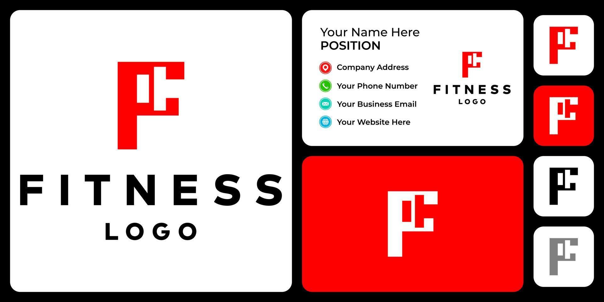 Letter F monogram fitness logo design with business card template. vector