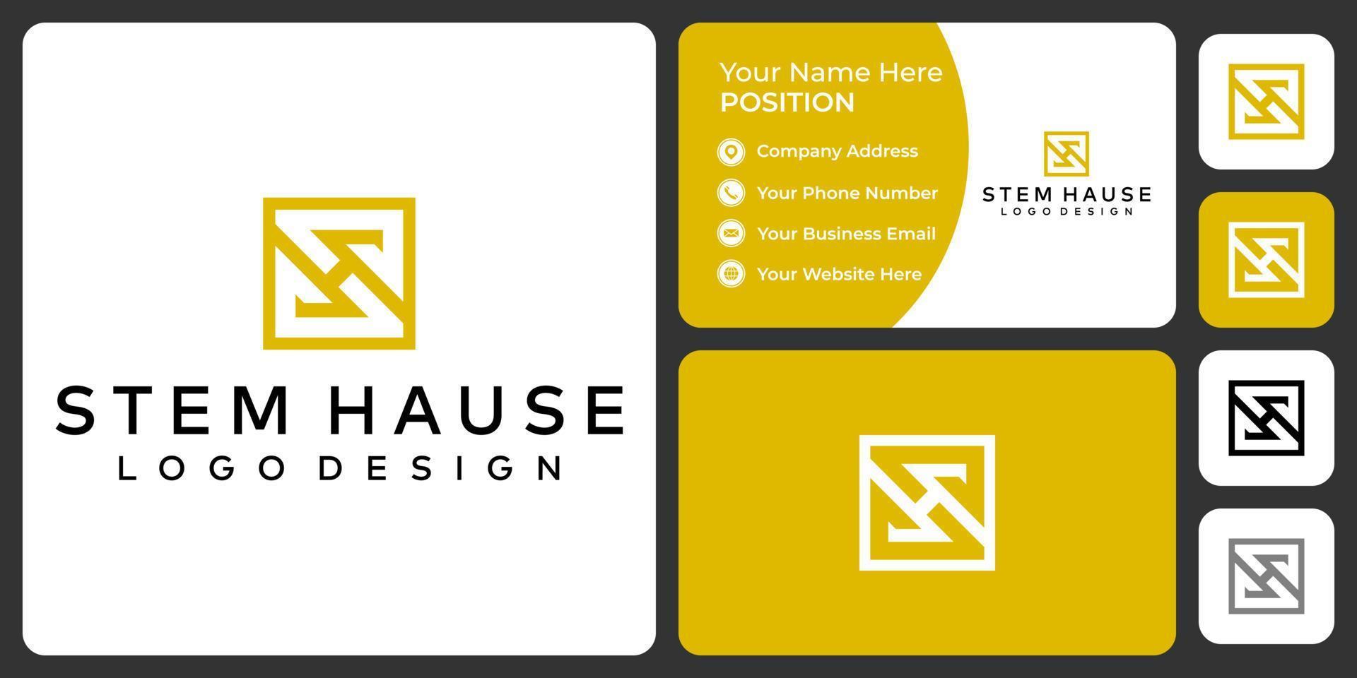 Letter S H monogram law logo design with business card template. vector