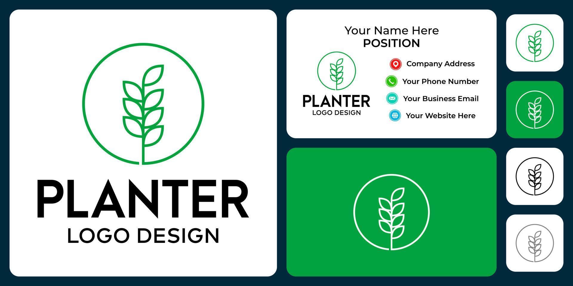 Planter circle logo design with business card template. vector