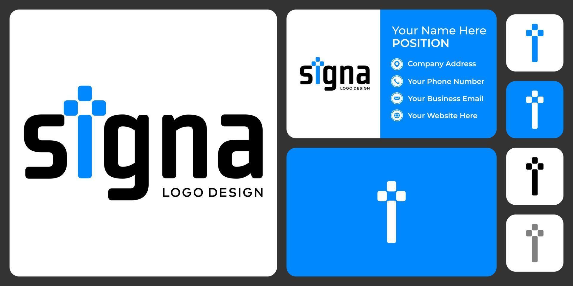 Letter I monogram signal logo design with business card template. vector