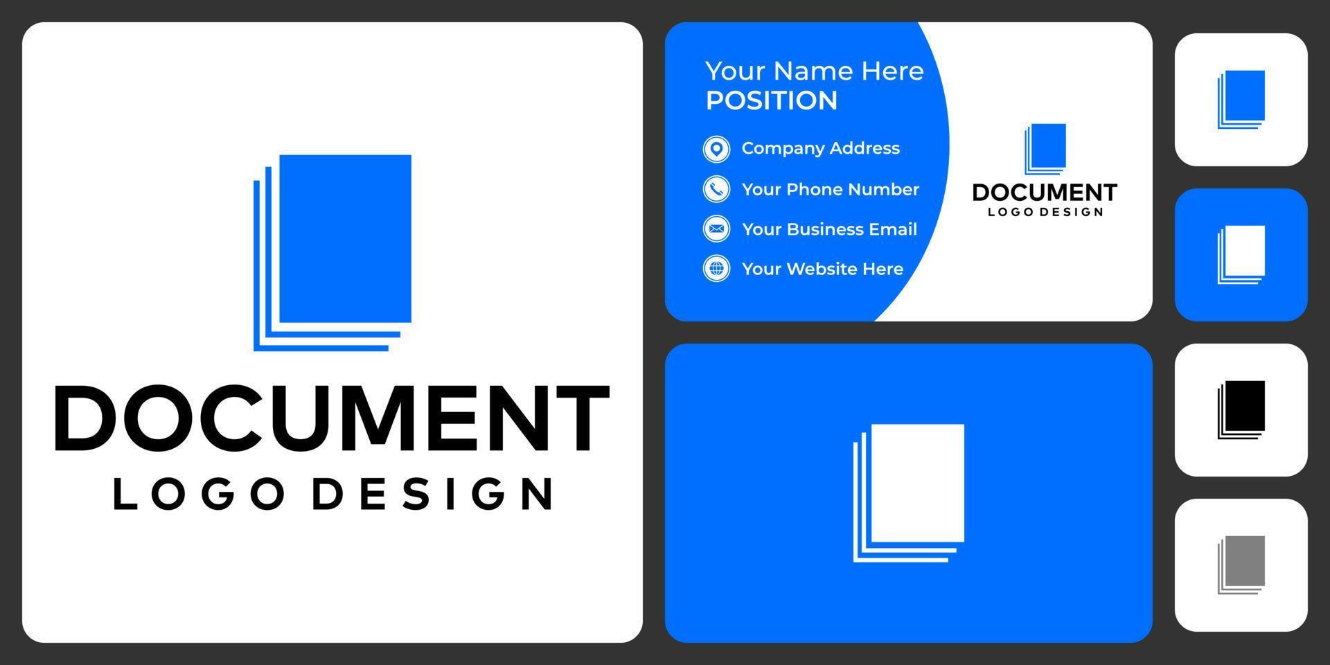 Simple document logo design with business card template. vector