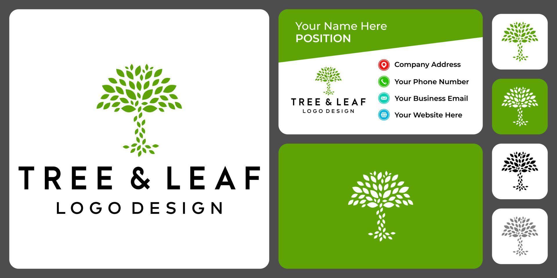 Unique tree logo design with business card template. vector