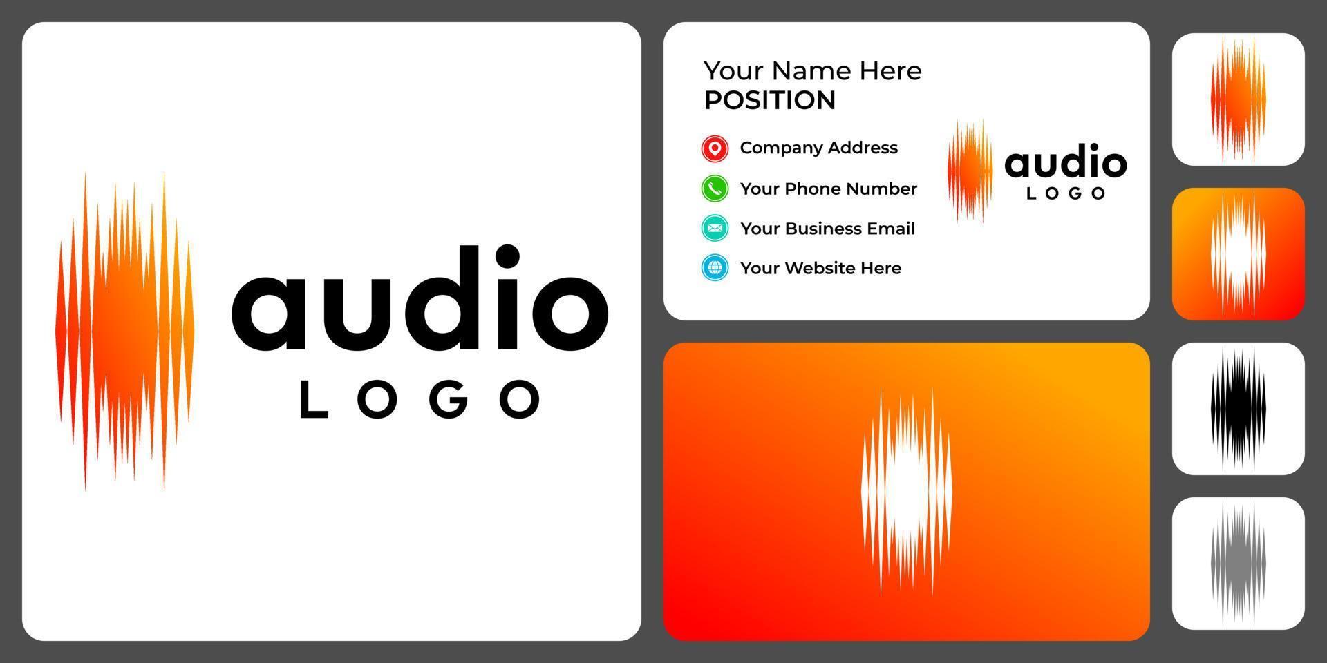 Audio music logo design with business card template. vector