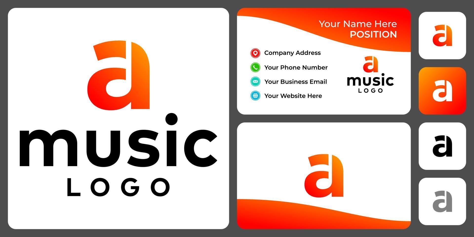 Letter a monogram music logo design with business card template. vector