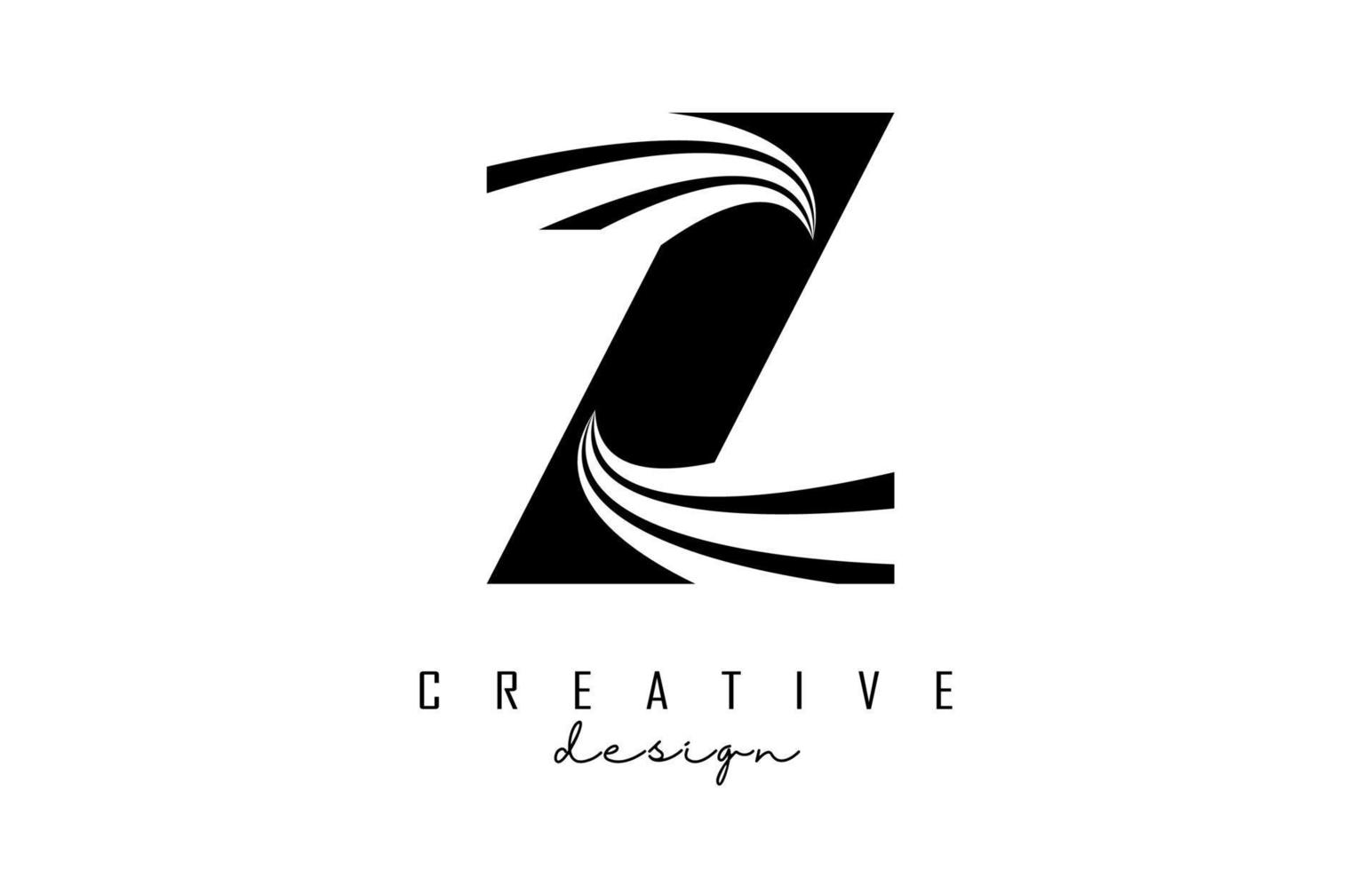 Black letter Z logo with leading lines and road concept design. Letter Z with geometric design. vector
