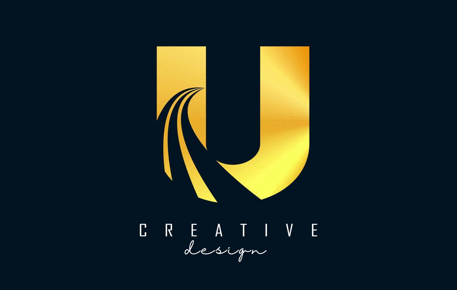 Creative golden letter U logo with leading lines and road concept design. Letter U with geometric design. vector