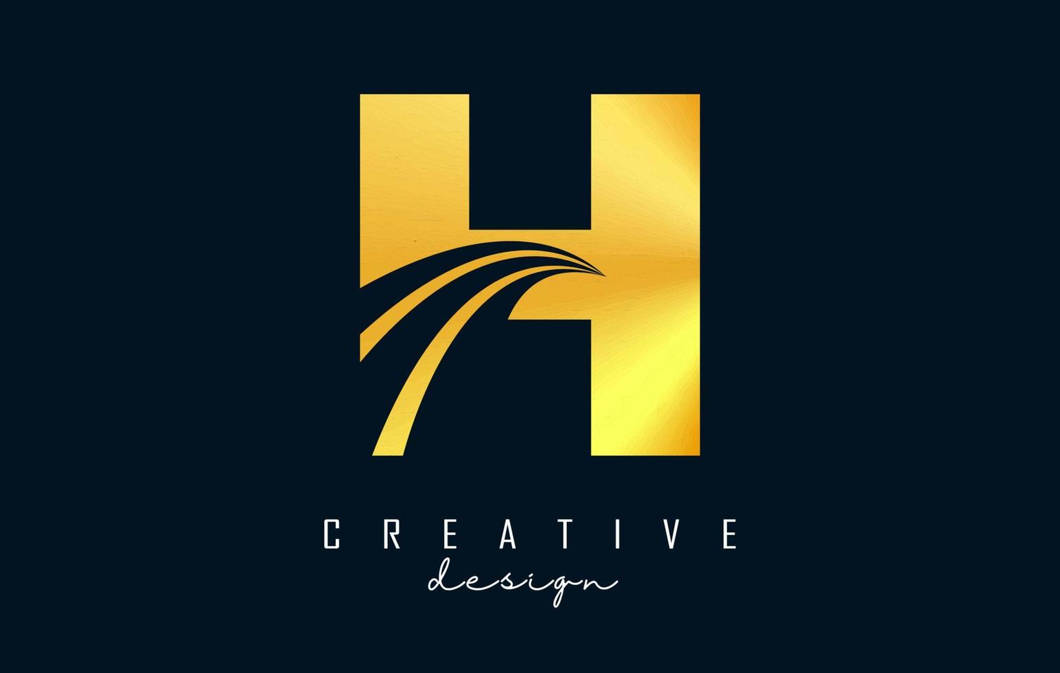 Creative golden letter H logo with leading lines and road concept design. Letter H with geometric design. vector