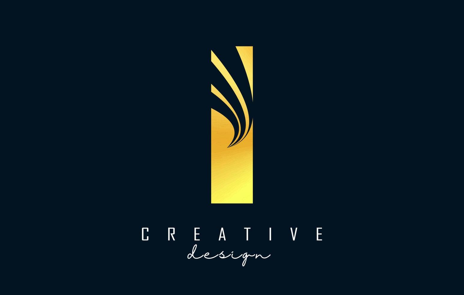 Creative golden letter I logo with leading lines and road concept design. Letter I with geometric design. vector